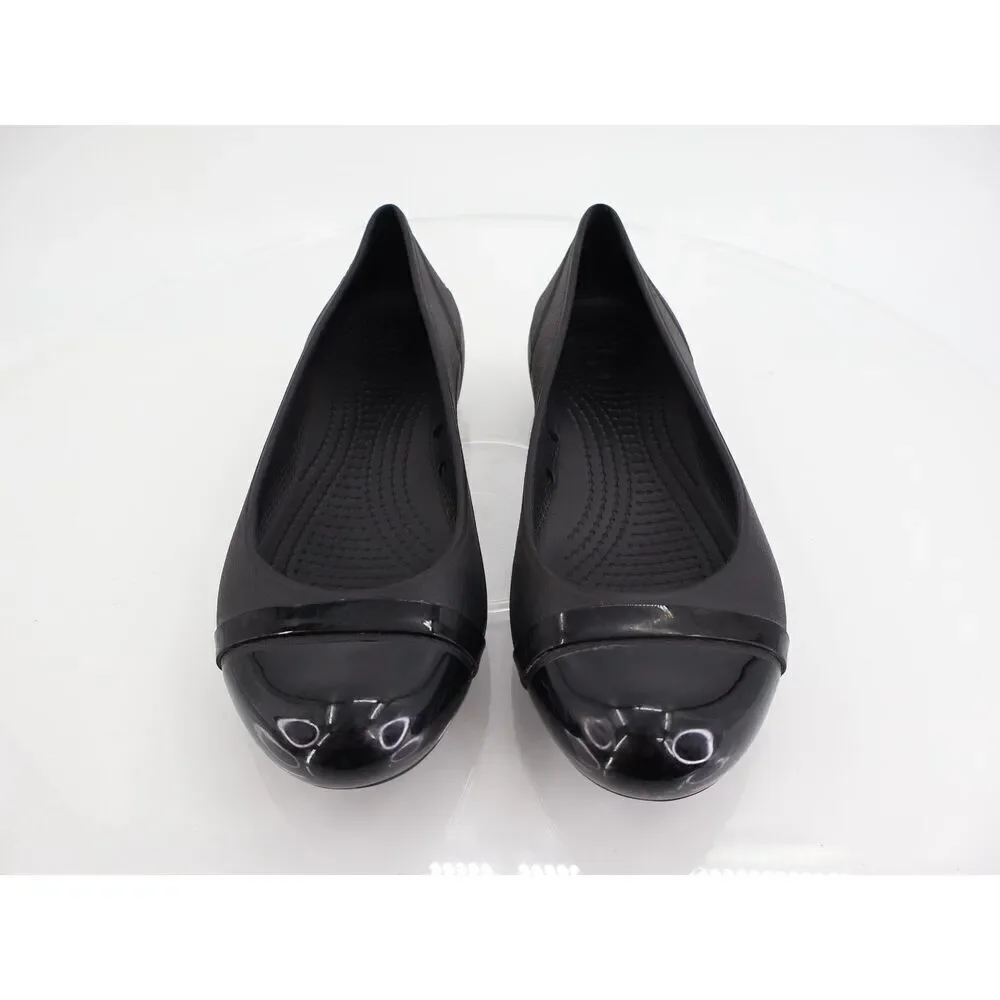 CROCS Women's Cap Toe Ballet Flats Size 7 Black Rubber Slip On Rubber Light Shoe